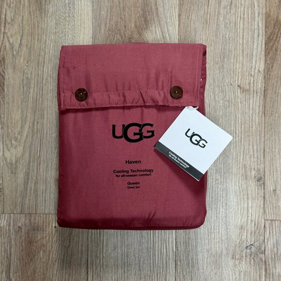 UGG Haven Queen Deco Rose Sheets Sheet Set 1 Fitted 1 Flat 2 Pillowcases Maroon - Picture 3 of 9